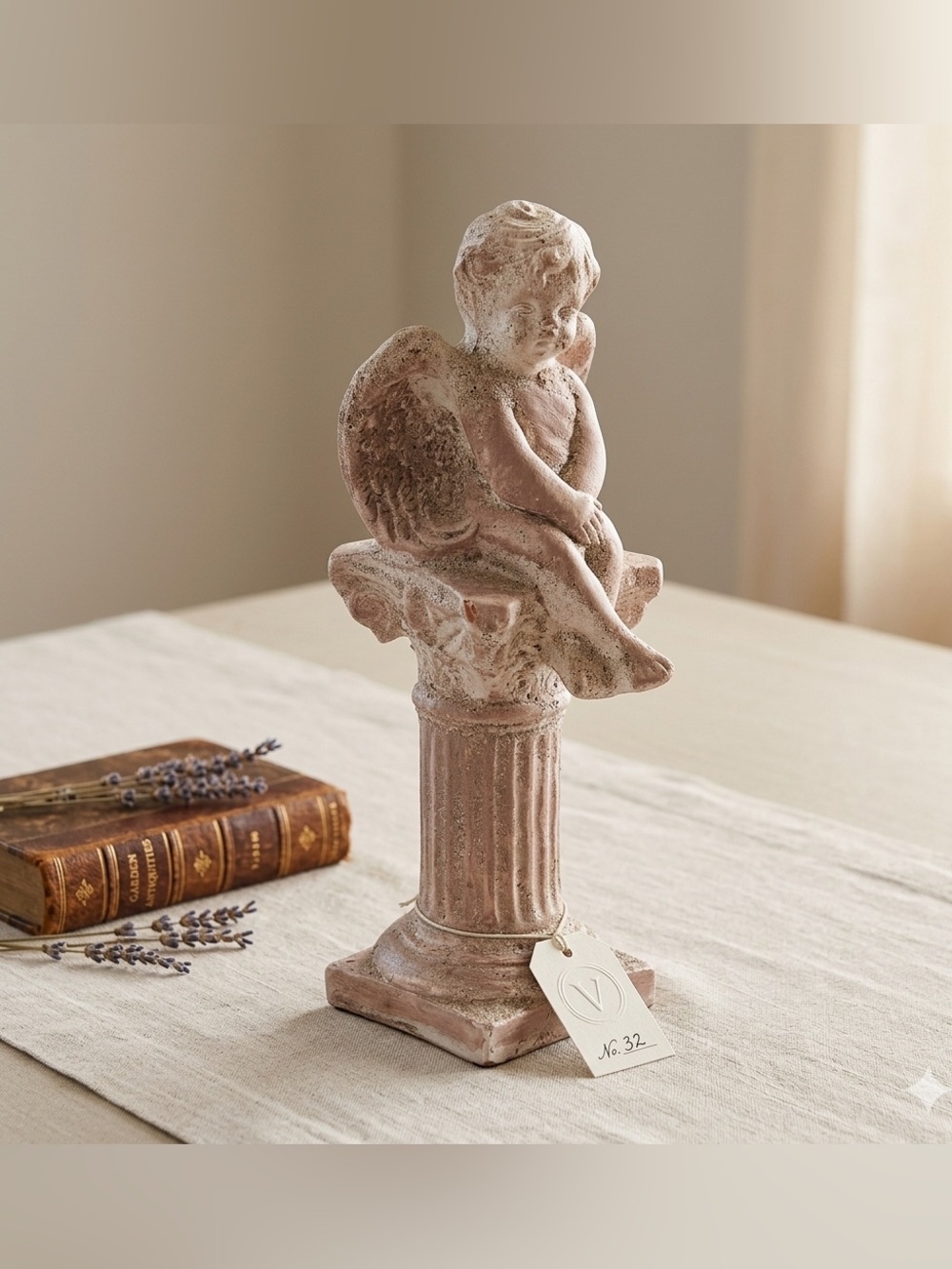 Handmade aged Pink Terracotta Angel Cherub Statue 14” X 4” Timeless piece